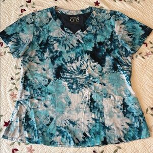 Barco Uniforms Women's Aqua and Navy Tie-Dye Top